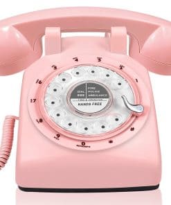 Teléfono Retro Giratorio Estilo 1960s en Color Rosa para