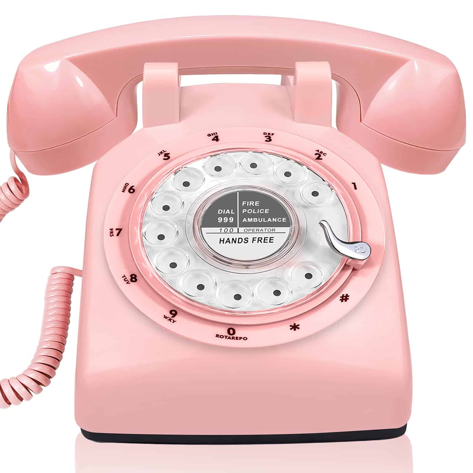 Teléfono Retro Giratorio Estilo 1960s en Color Rosa para
