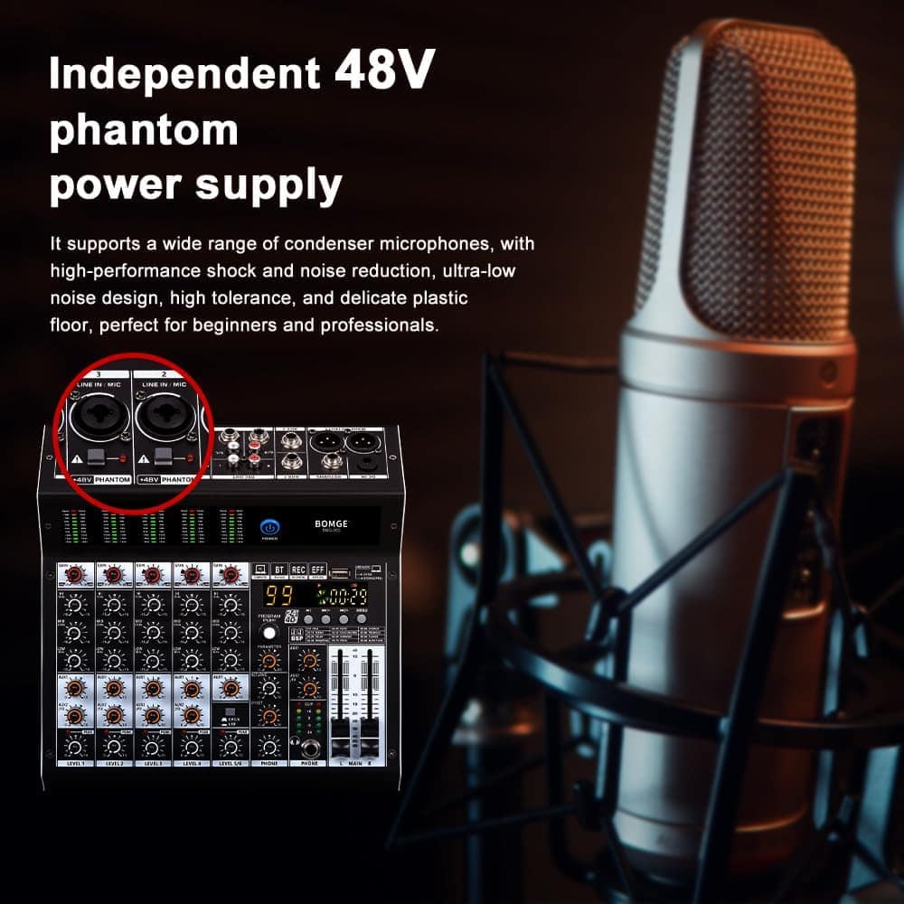 Mezcladora de audio profesional BOMGE 6 Canales con 99 - Imagen 5