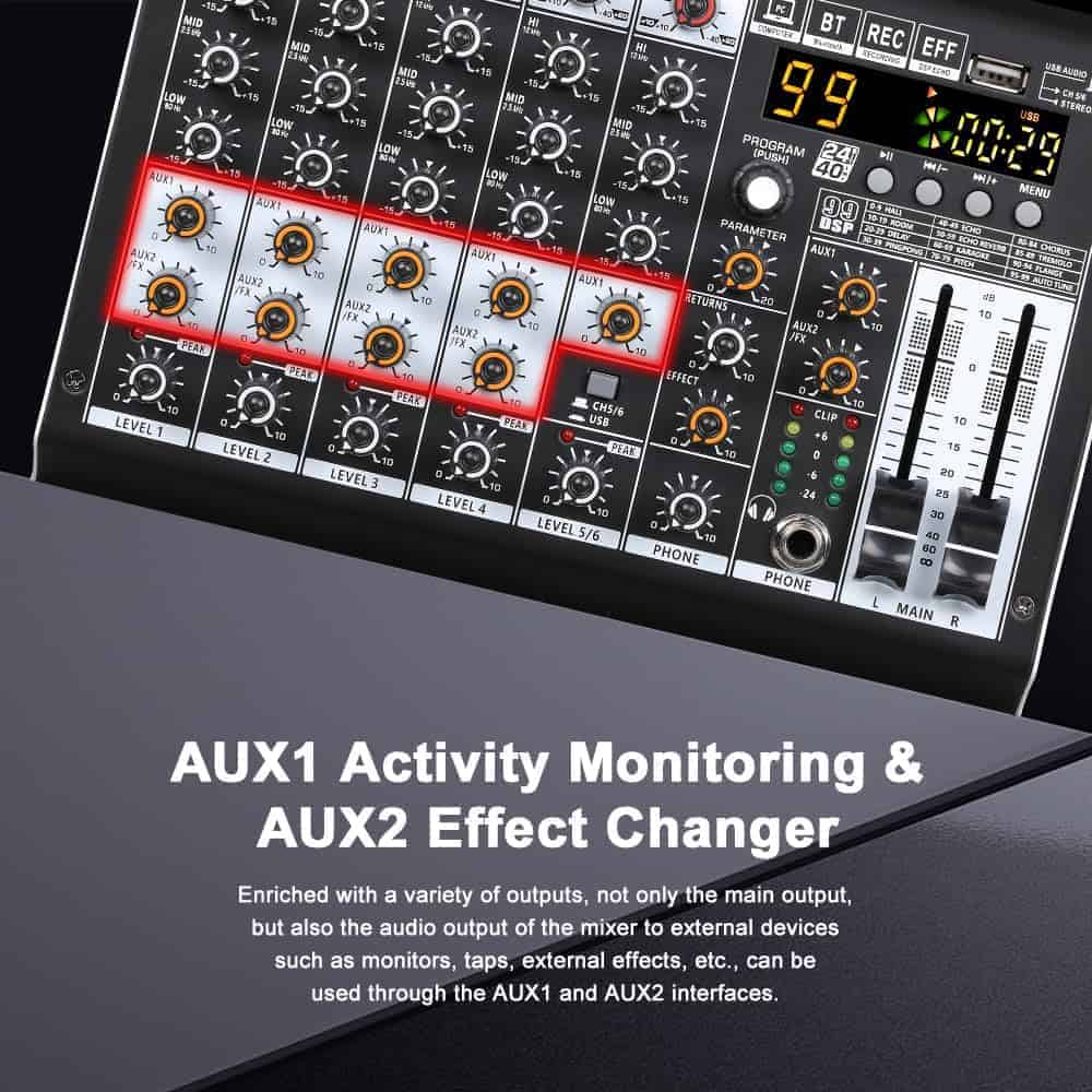 Mezcladora de audio profesional BOMGE 6 Canales con 99 - Imagen 9