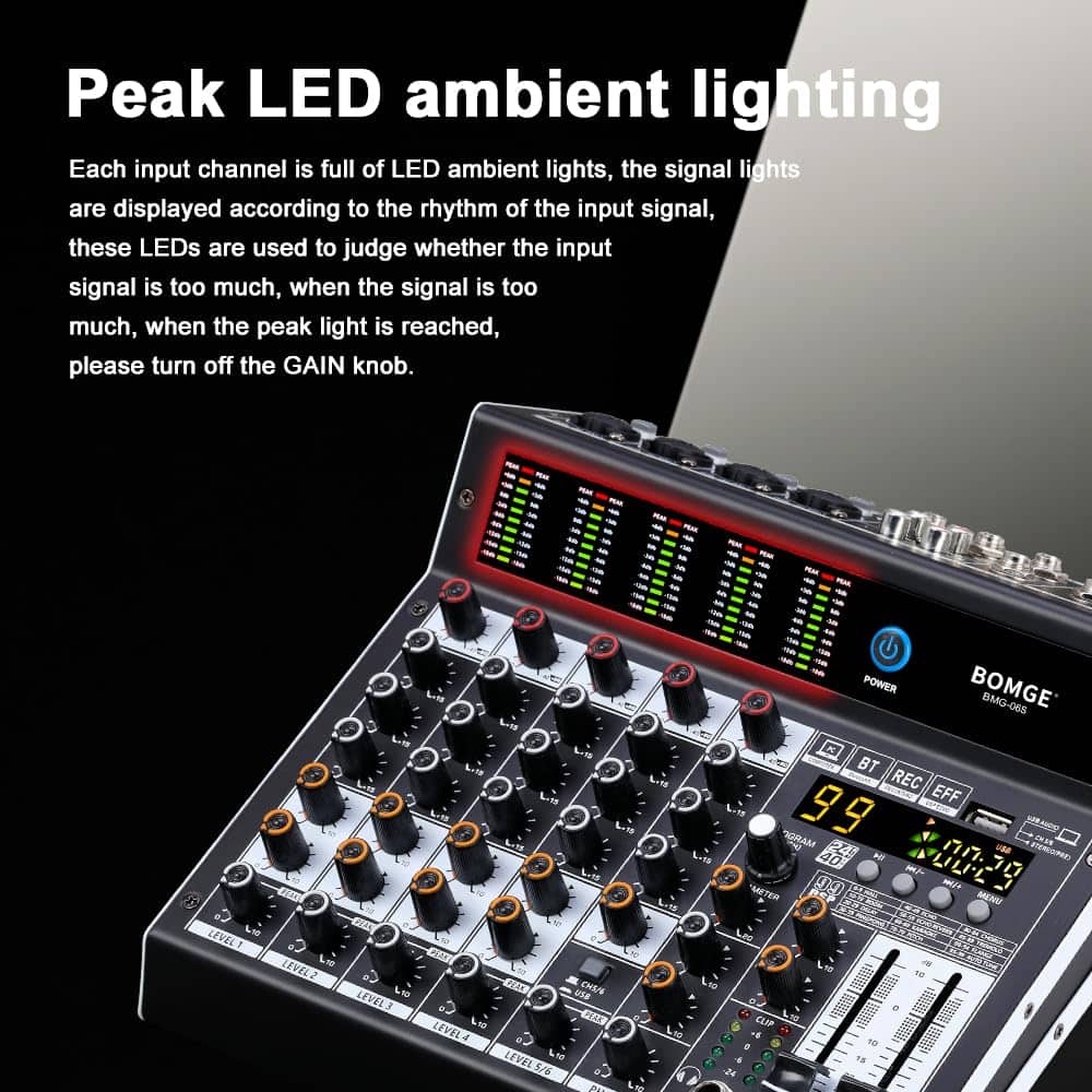 Mezcladora de audio profesional BOMGE 6 Canales con 99 - Imagen 4
