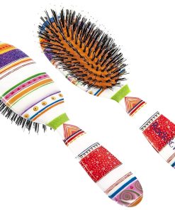 Cepillo de pelo de cerdas de jabalí natural -Diseño a rayas