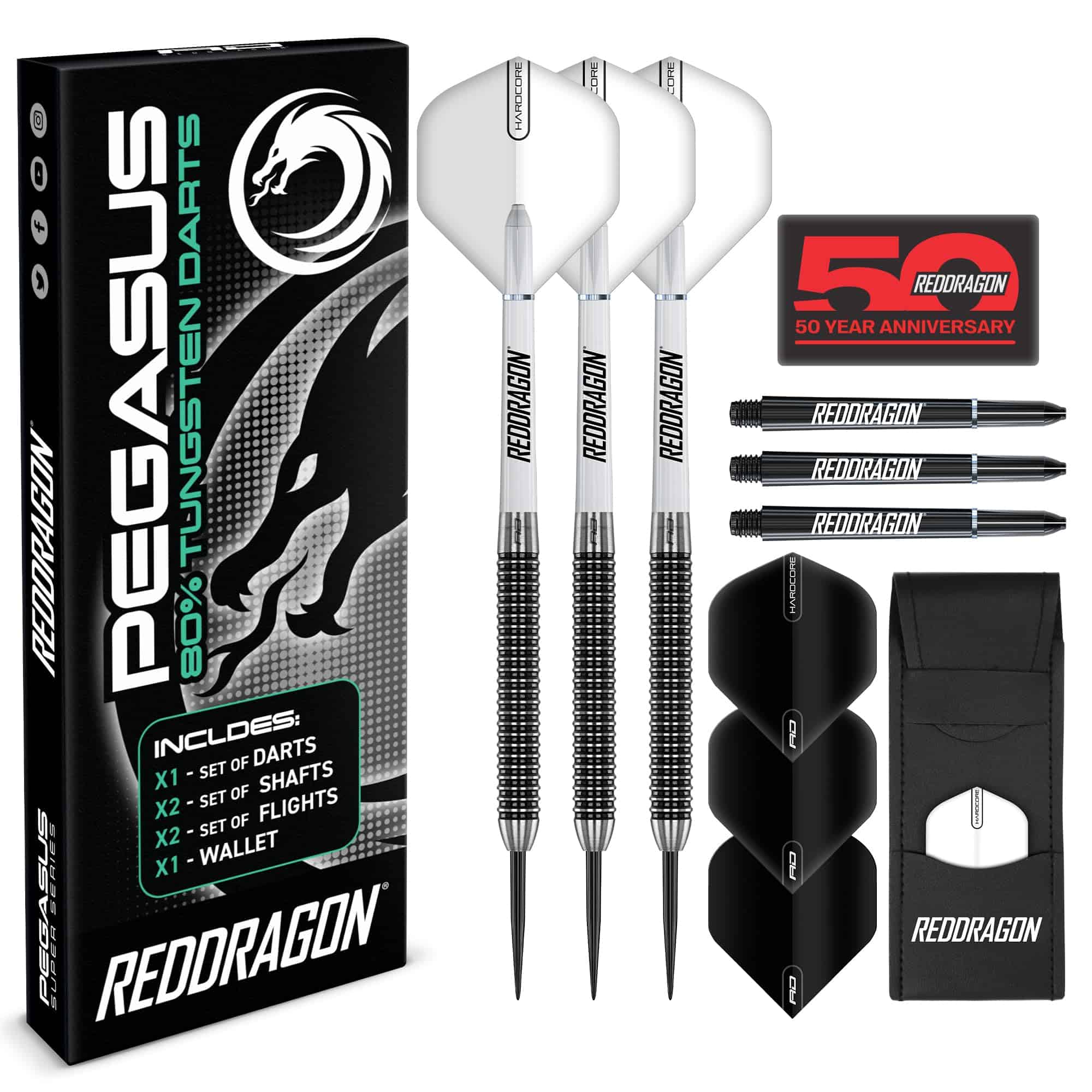 Juego de Dardos de Tungsteno Pegaso Rojo: 22g con Tallos