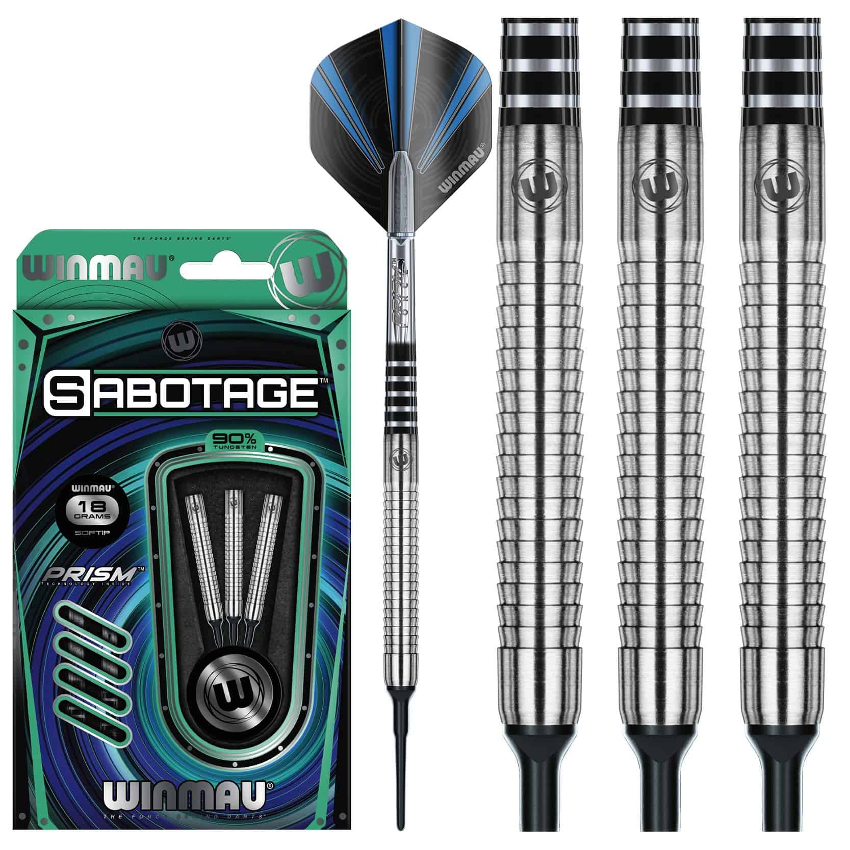 Dardos de tungsteno Winmau Sabotage 18g Softip con Prism