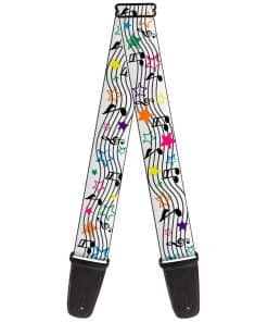 Correa de guitarra Notas Musicales Estrellas Blanco Negro