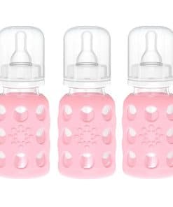 Biberones de vidrio Lifefactory con protección -Rosado