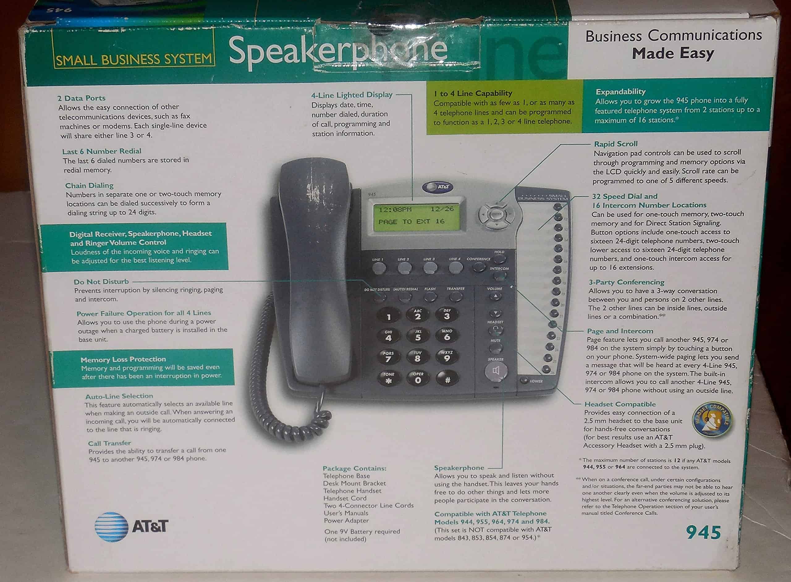 Teléfono AT&T 945 de 4 Líneas con Altavoz e Intercomunicador - Imagen 3