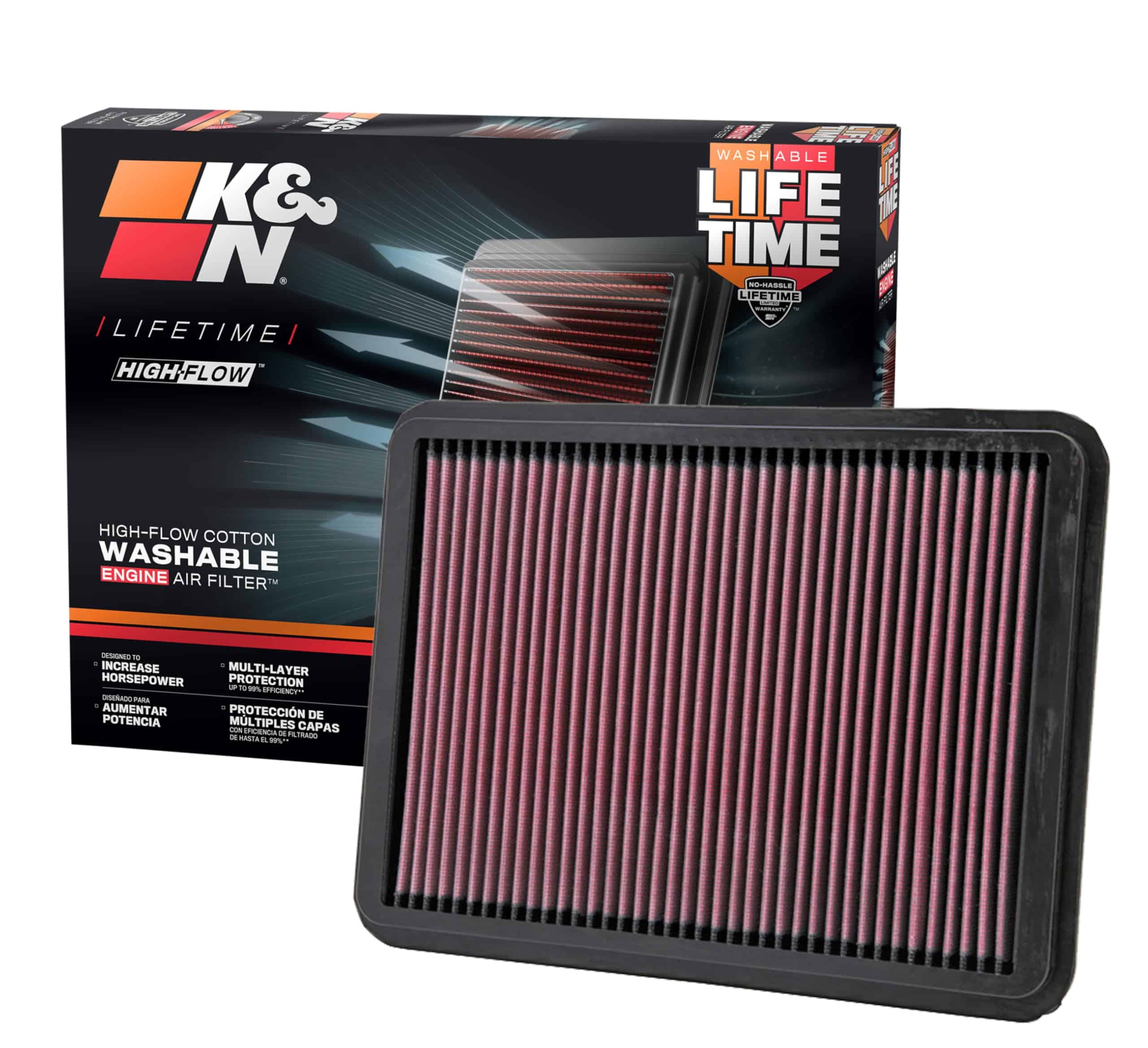 Filtro de aire de motor K&N de alto flujo -, 33-2144
