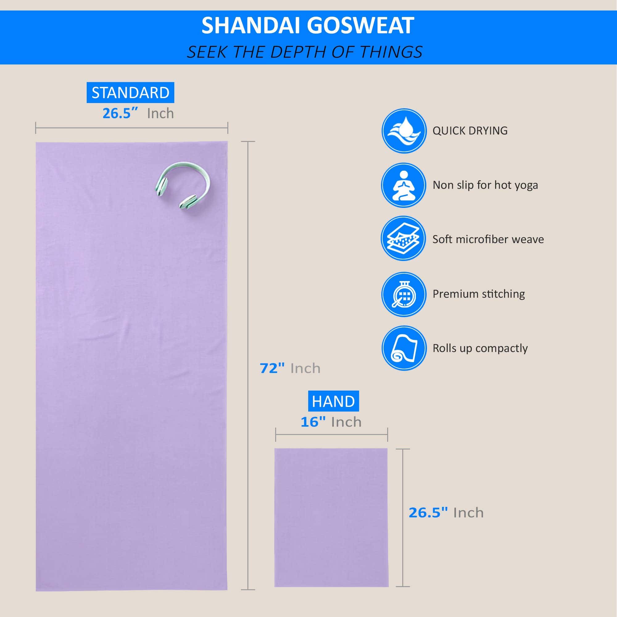 Toalla de Yoga Shandali GoSweat, Color Violeta, Tamaño 26.5 - Imagen 3