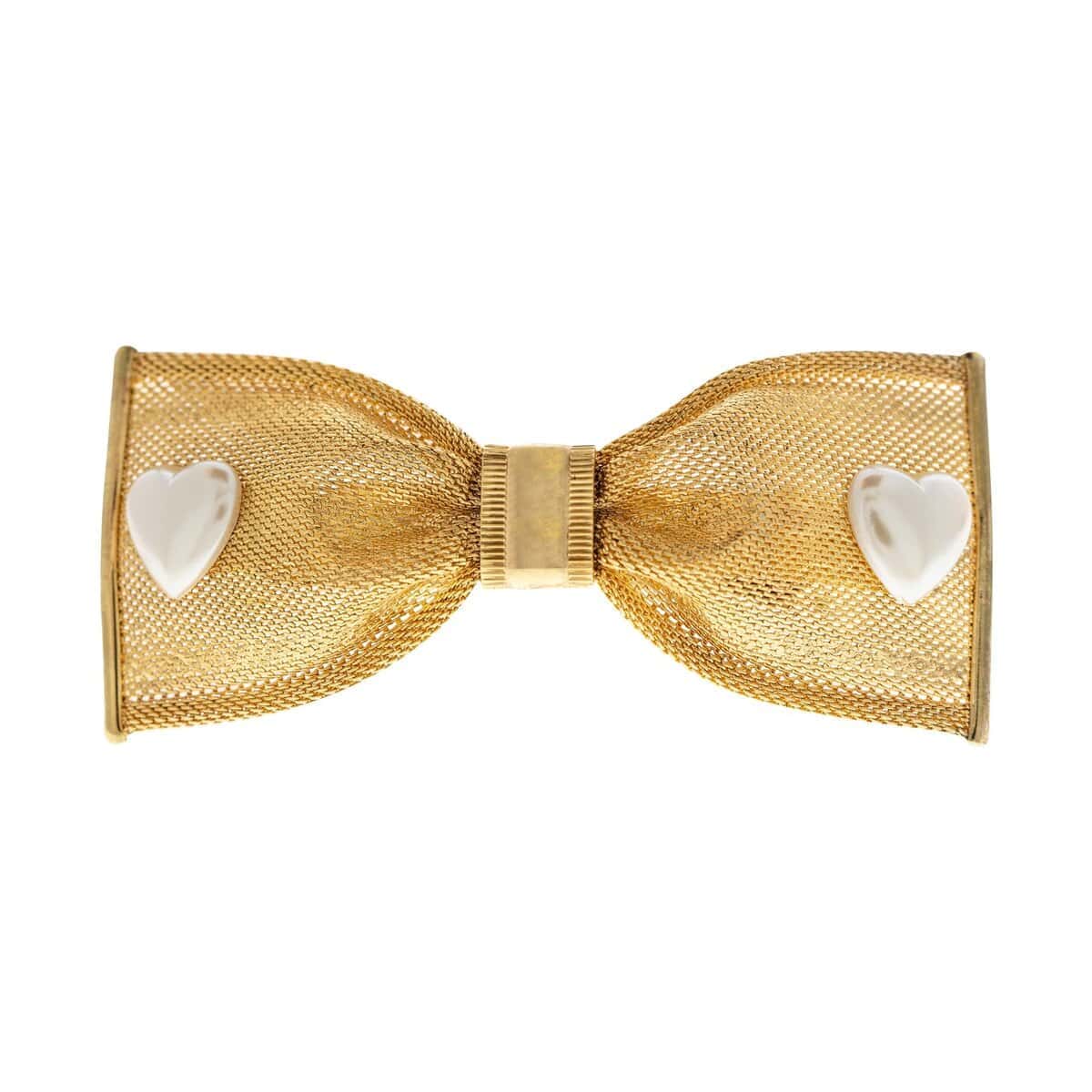 1928 Jewelry Mesh Bow With Hearts 3.50 Pulgadas Broche de