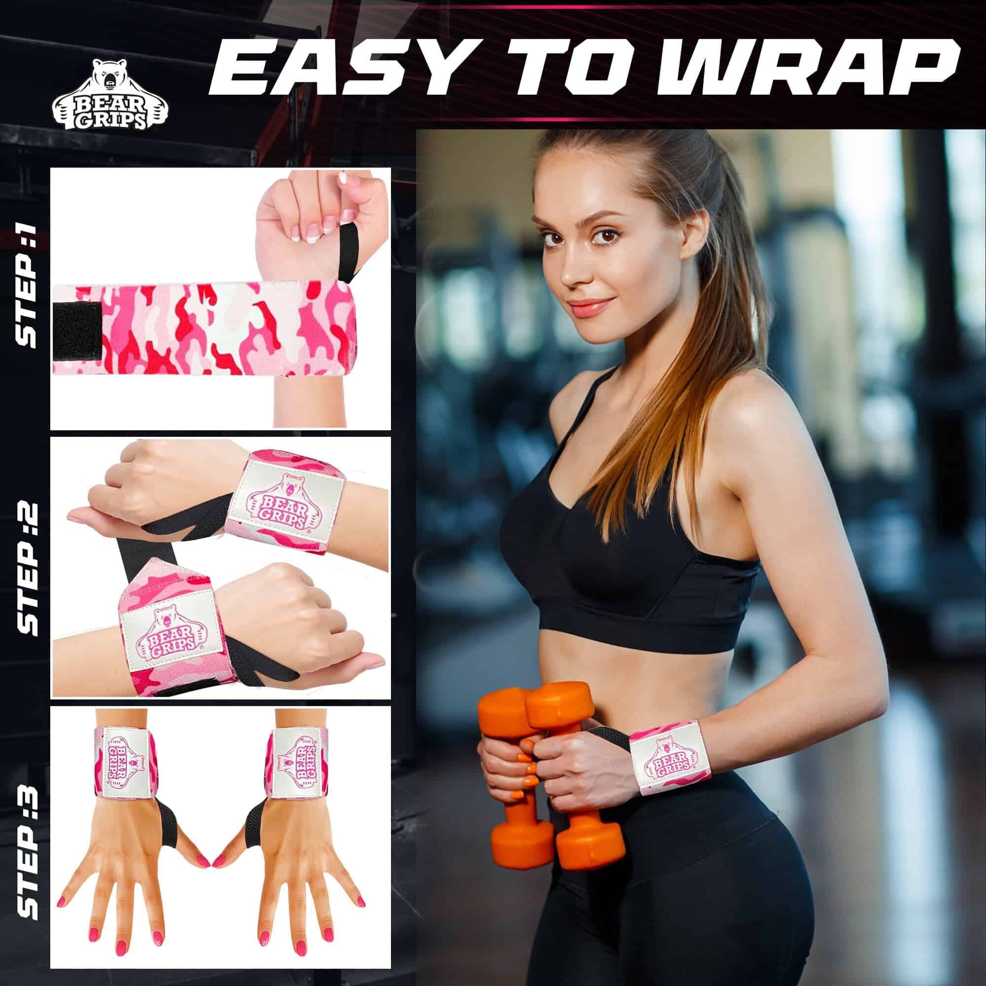 Bear Grips Extra Strength Gym Wrist Wraps for -Rosa - Imagen 4