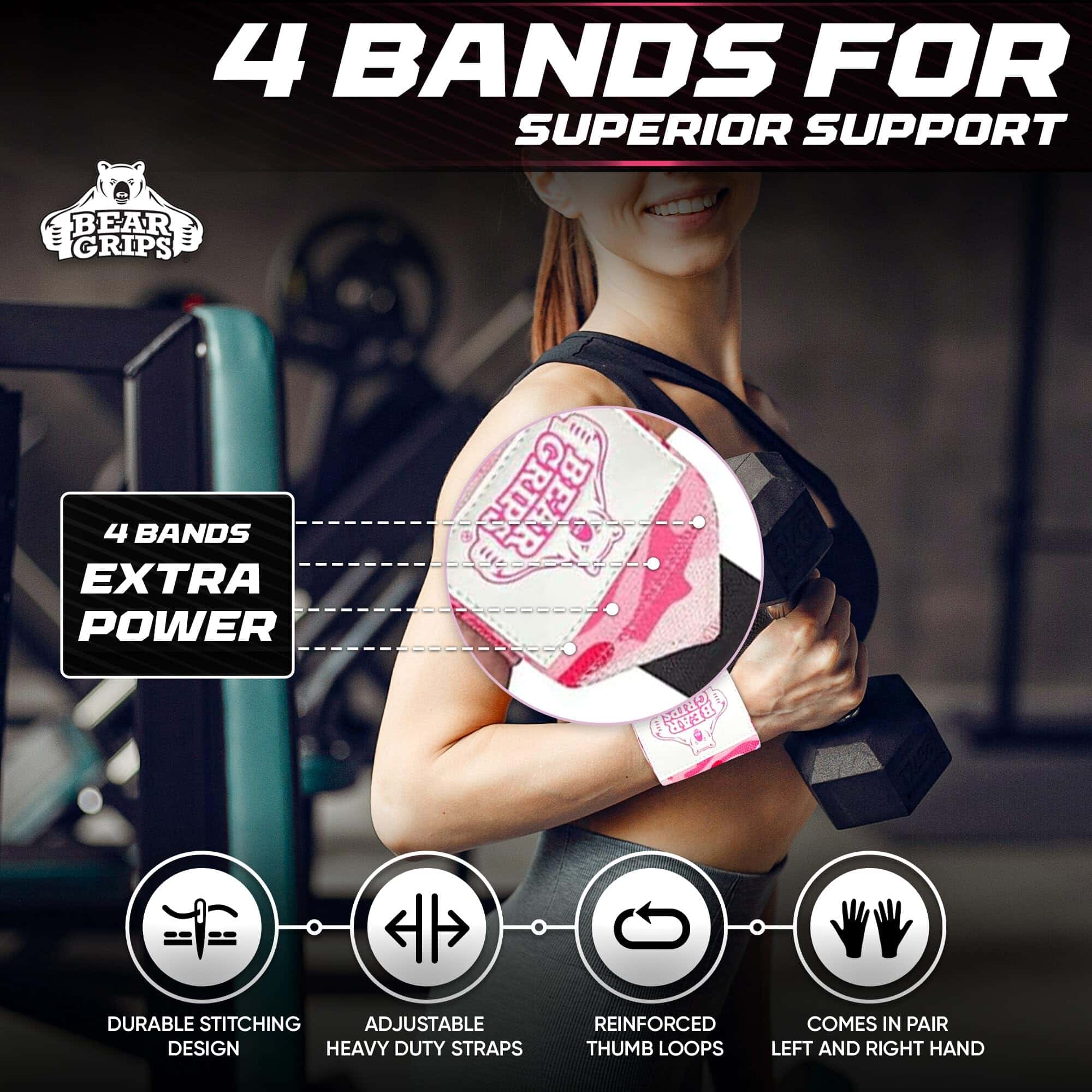 Bear Grips Extra Strength Gym Wrist Wraps for -Rosa - Imagen 3