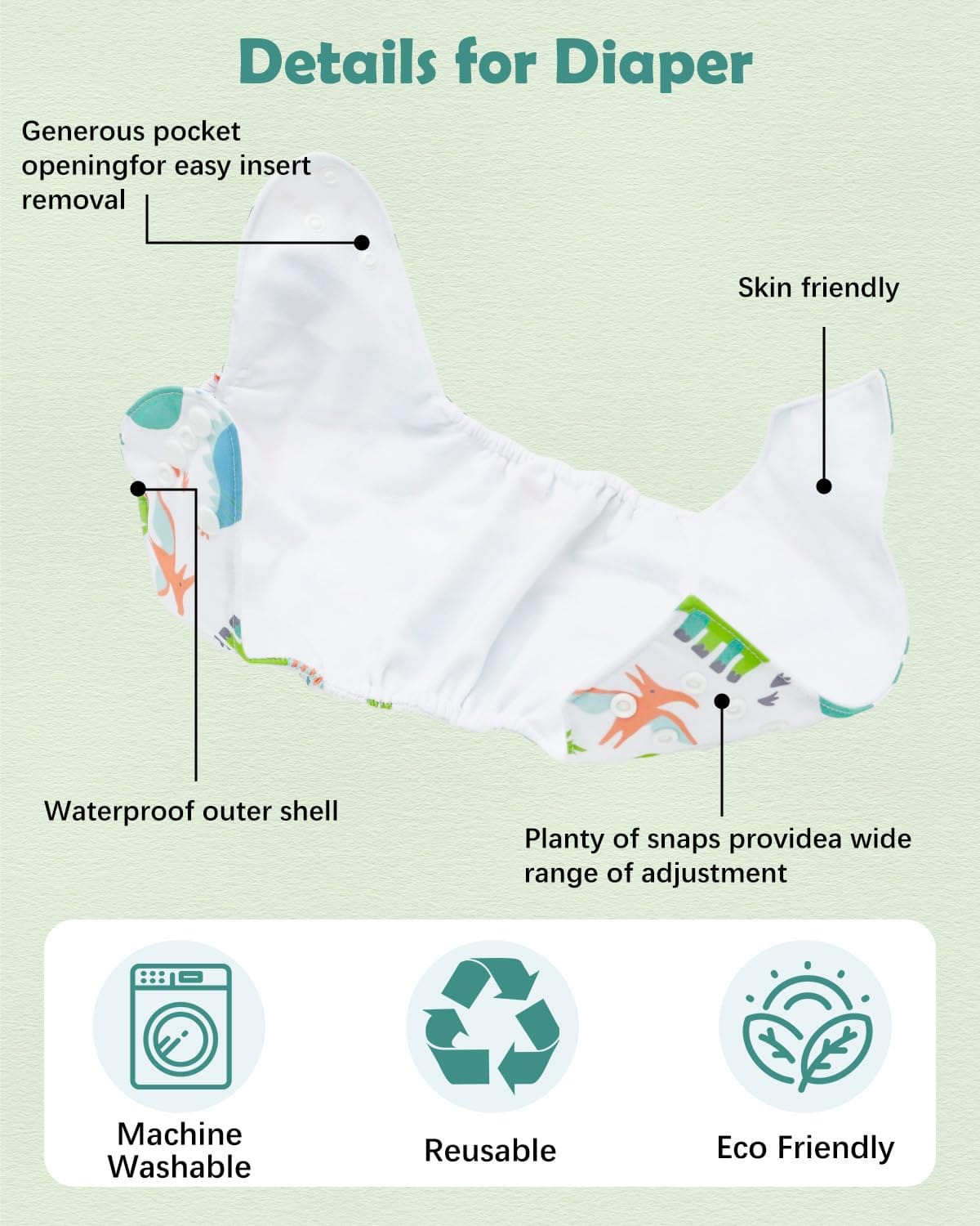 Paquete de 13 pañales de tela babygoal Dinosaurio, Pañal - Imagen 4
