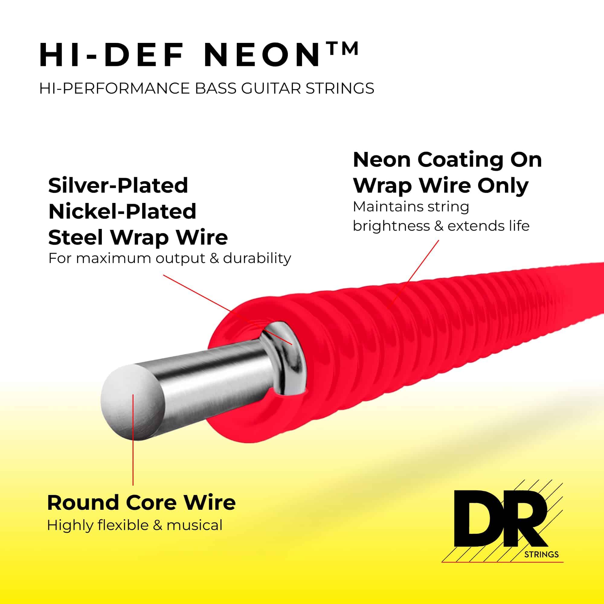 Cuerdas de Bajo DR Strings Hi-Def Neon Rojo (NRB40) - Imagen 5
