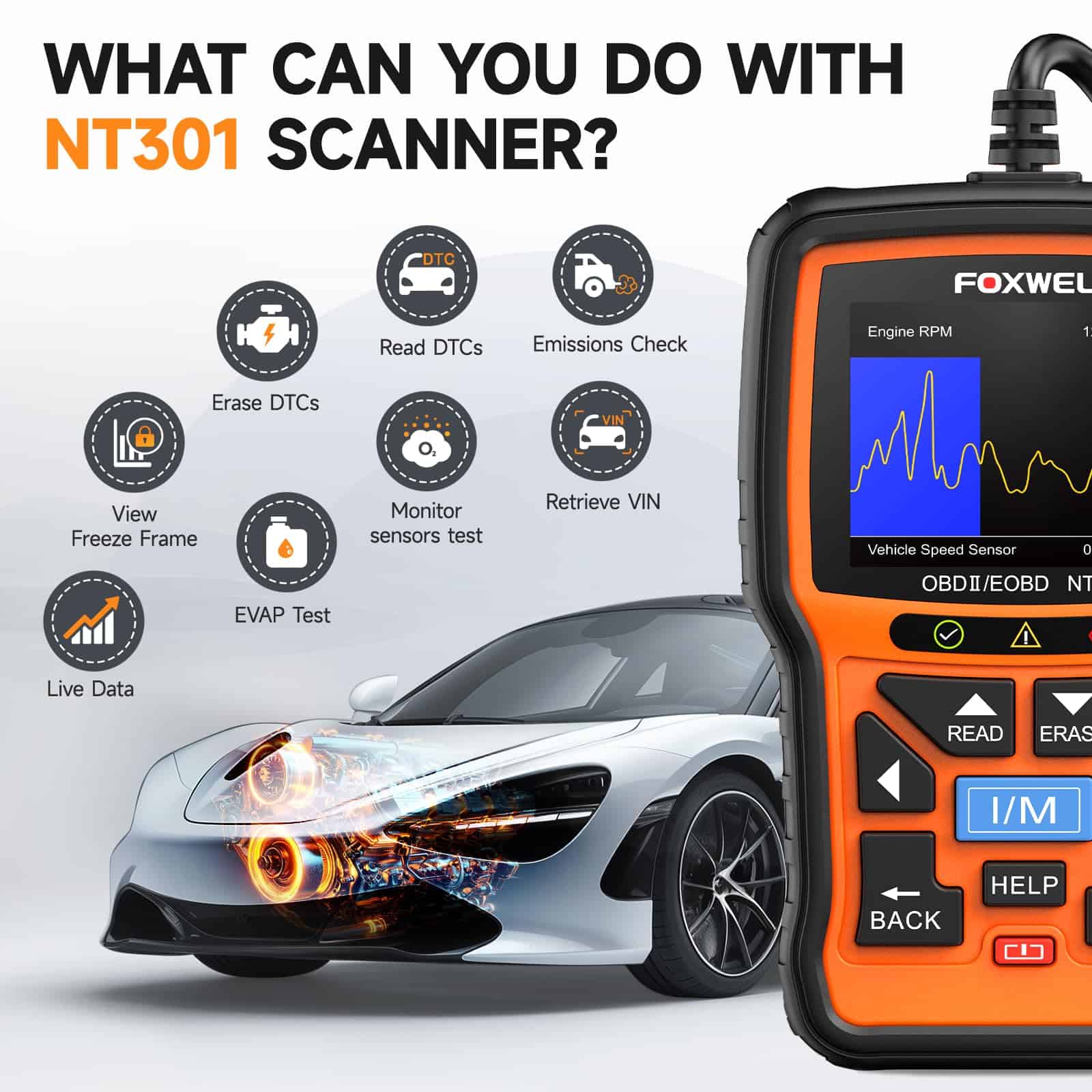 FOXWELL NT301 Escáner OBD2 de Datos en Vivo Profesional - Imagen 4