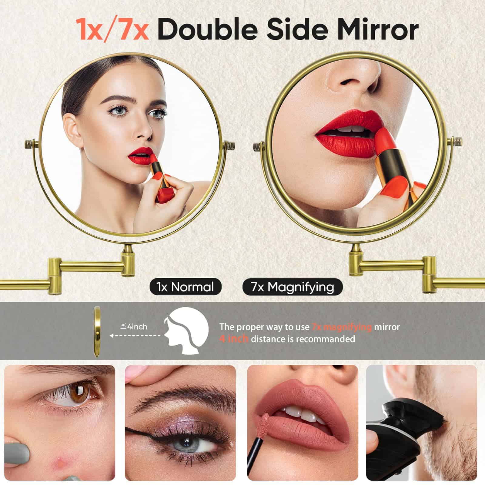 Espejo de Maquillaje Montado en Pared de Doble Cara de 8 - Imagen 3