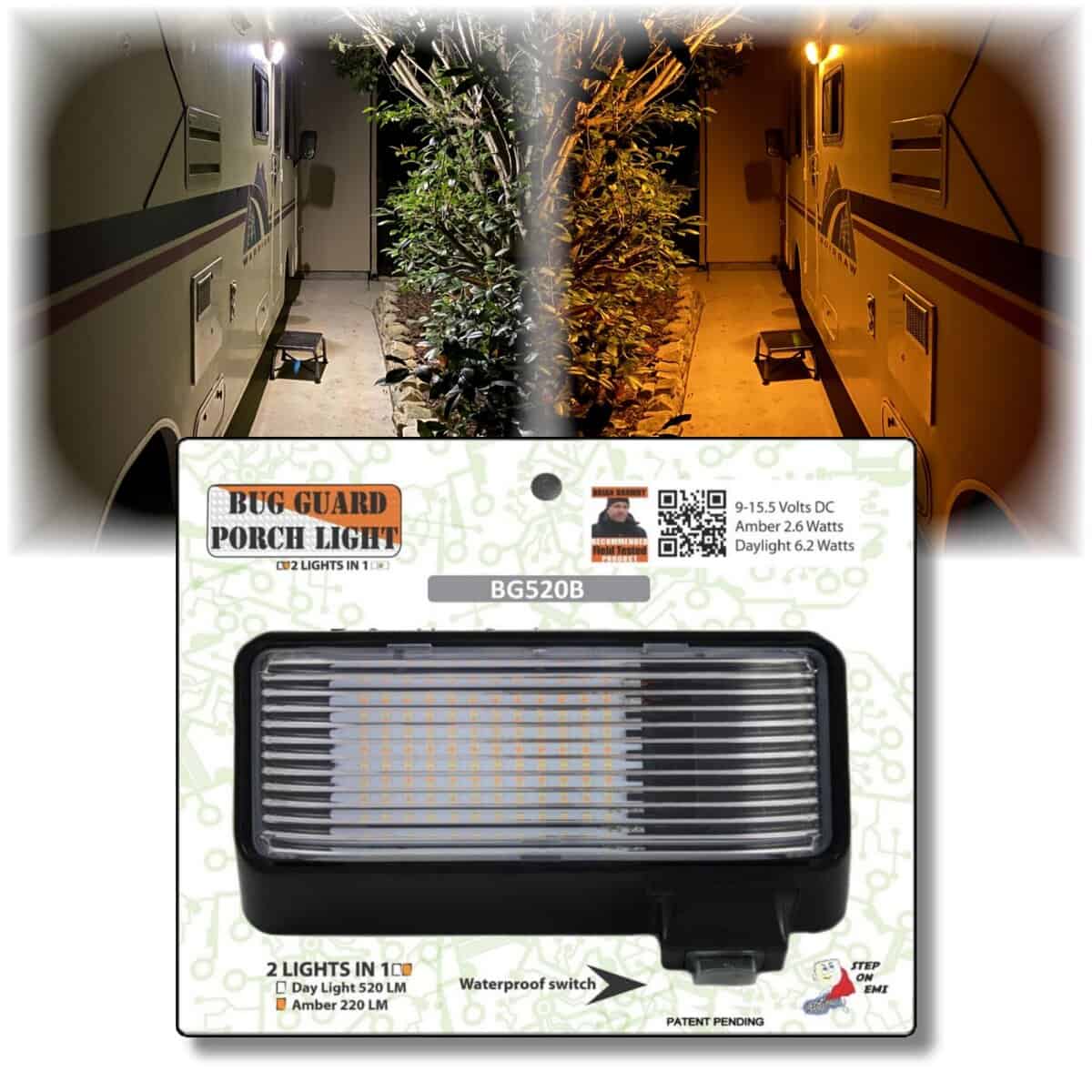 BUG-GUARD, BG520B Luz de inundación de toldo de RV exterior