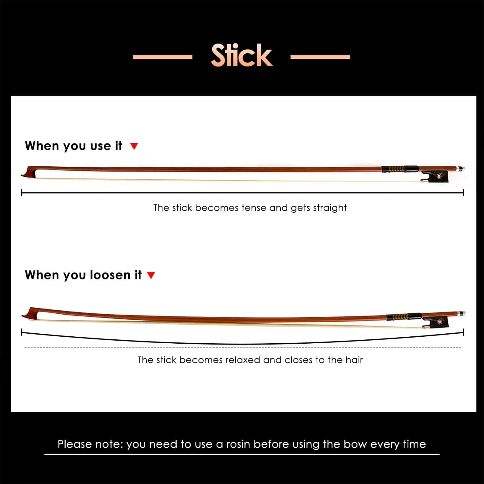 Arco de violín Kmise de 4/4, Amarillo y Negro - Imagen 6