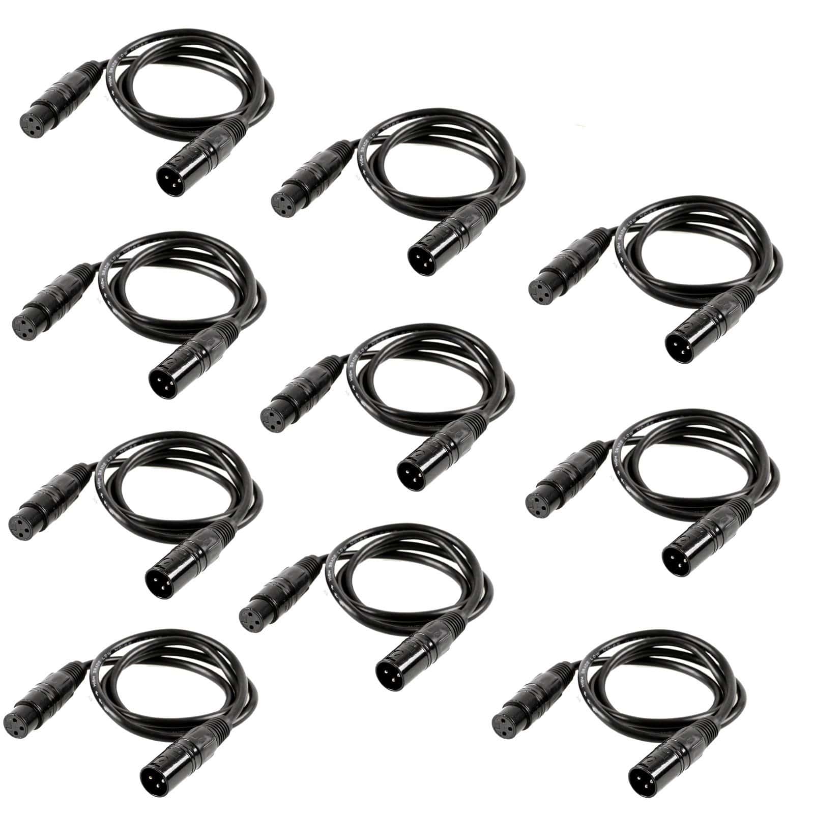 Paquete de 10 cables DMX de 3 pines de 6.5 pies por