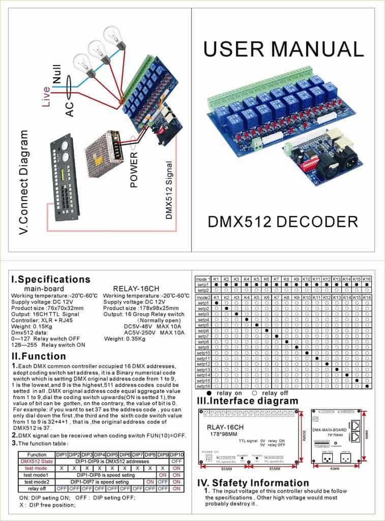 Kit de Interruptor de Relé de 16 Canales Controlador DMX - Imagen 3