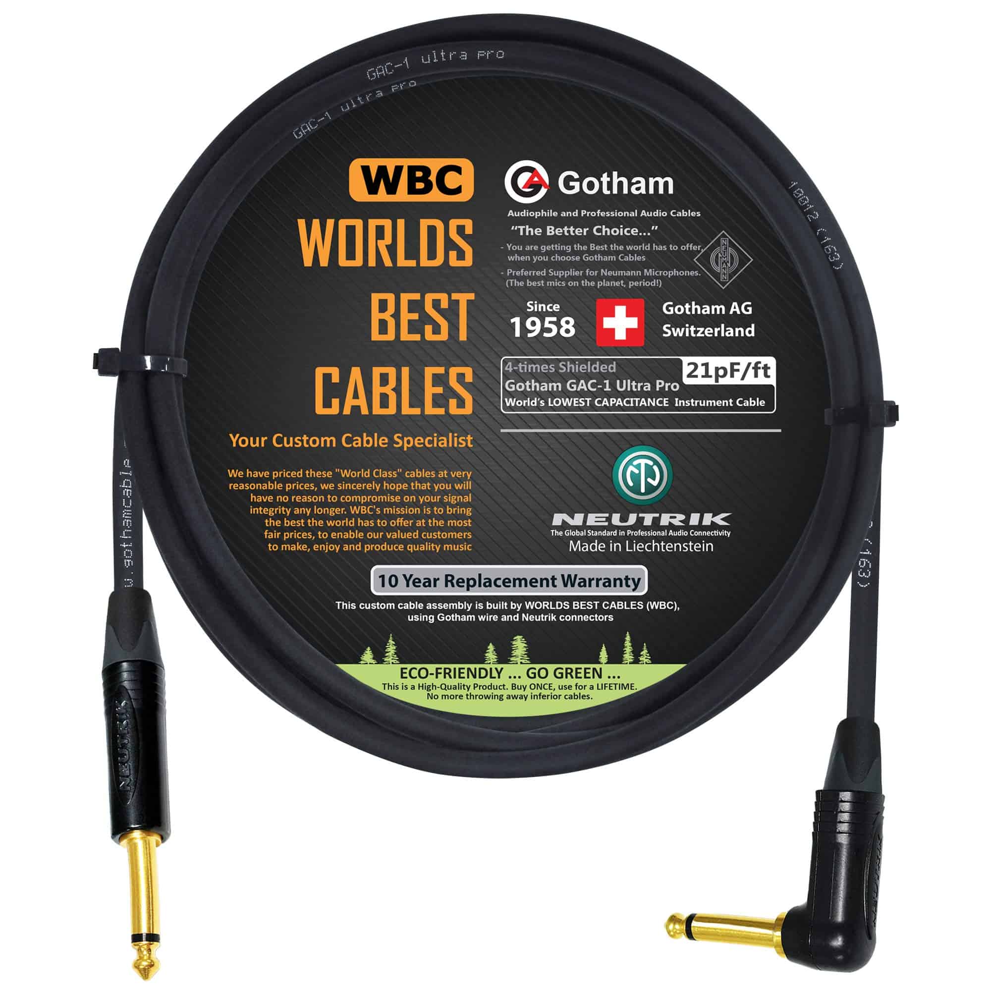 Cable de Instrumento de Guitarra Bajo Premium de 6 Pies -