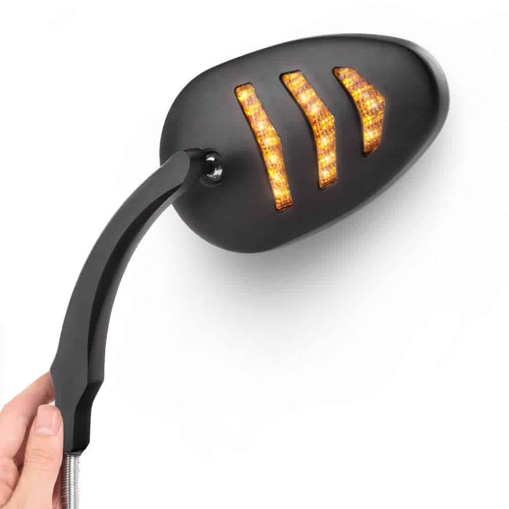 Espejos de motocicleta KiWAV Arrow LED negros de aluminio
