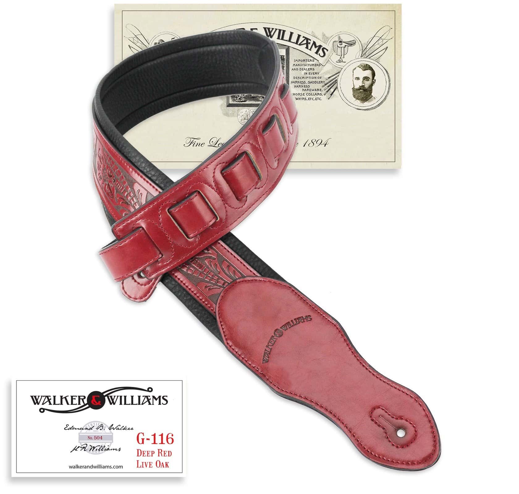 Correa Walker & Williams G-116 Roja Oscura con Tooling de