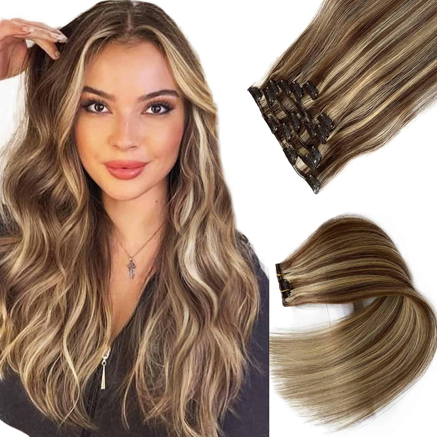 Extensiones de Cabello Clip en Cabello Real -Marrón Castaño