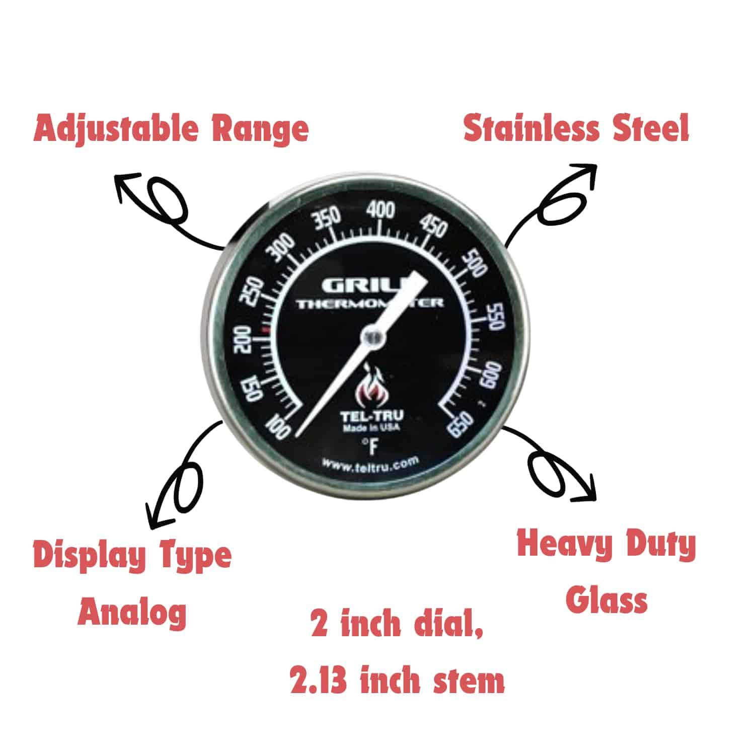 Termómetro para Parrilla de Barbacoa Tel-Tru BQ225, dial de - Imagen 5