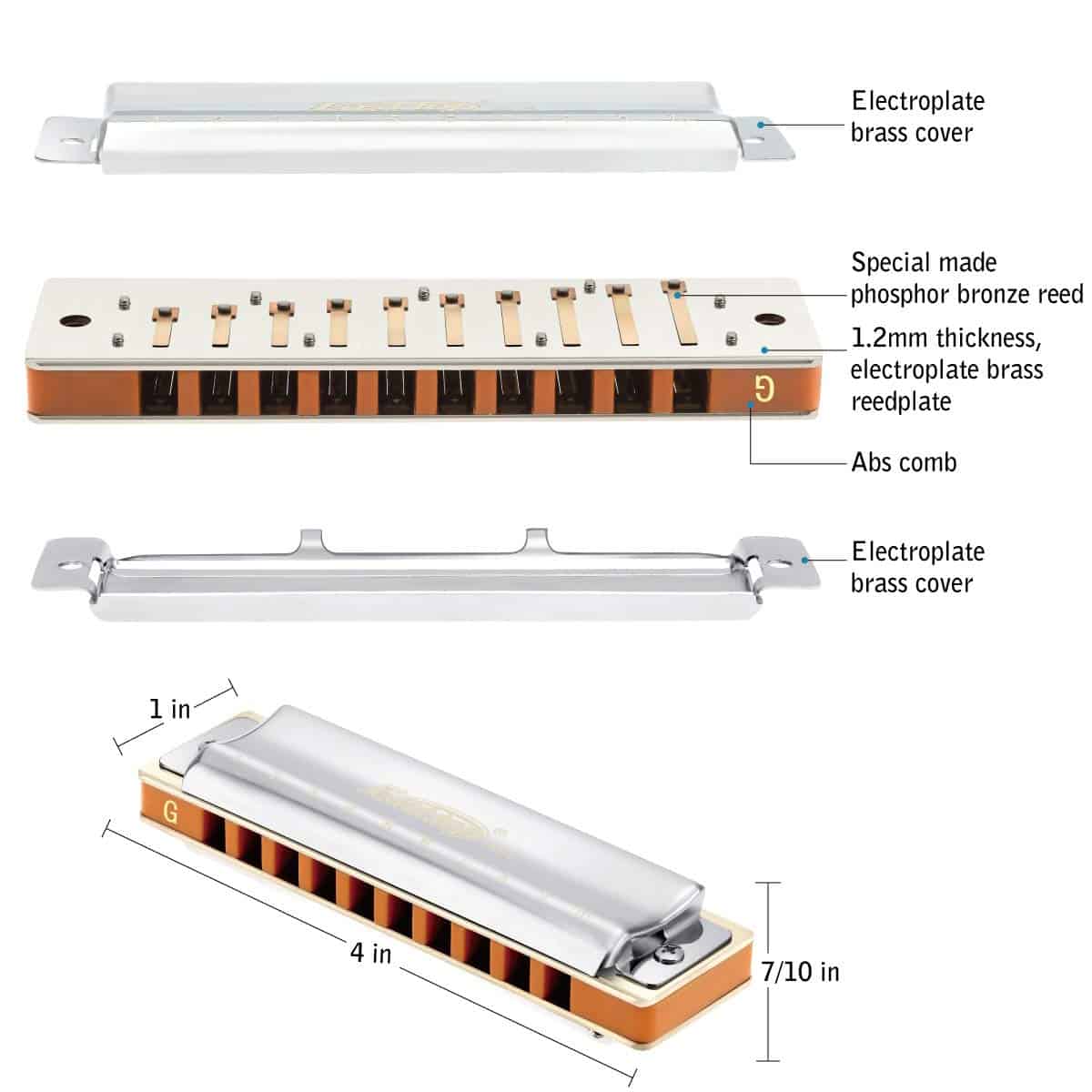 Armónica Blues Profesional Diatónica de 10 Orificios en G - Imagen 4