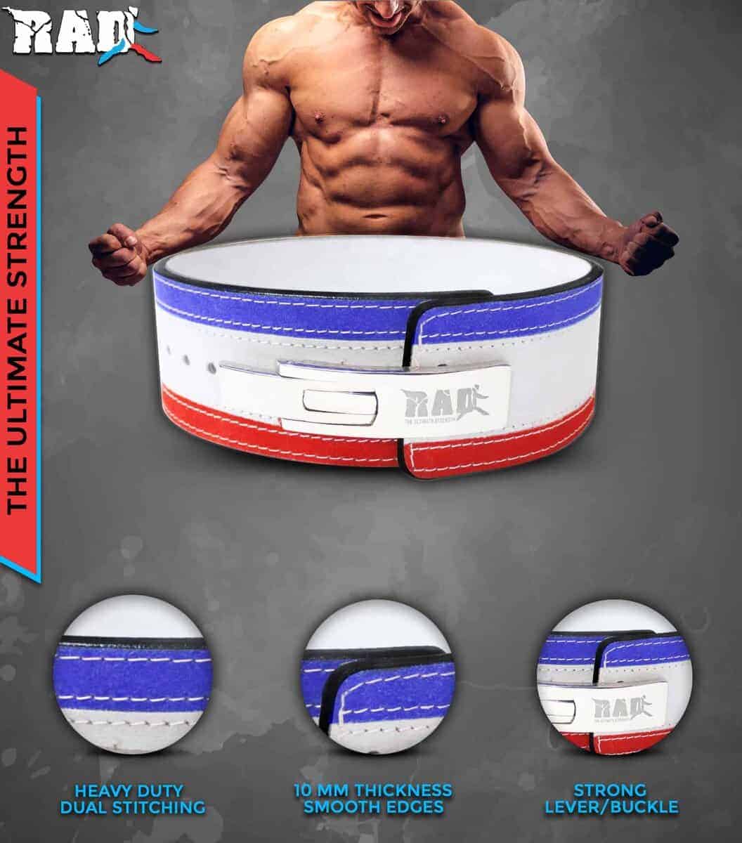 Cinturón de levantamiento de pesas RAD Lever -Blanco, Azul, - Imagen 5