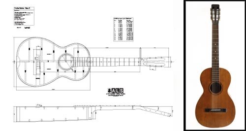 Plano de una guitarra acústica estilo Parlor (Parlour)