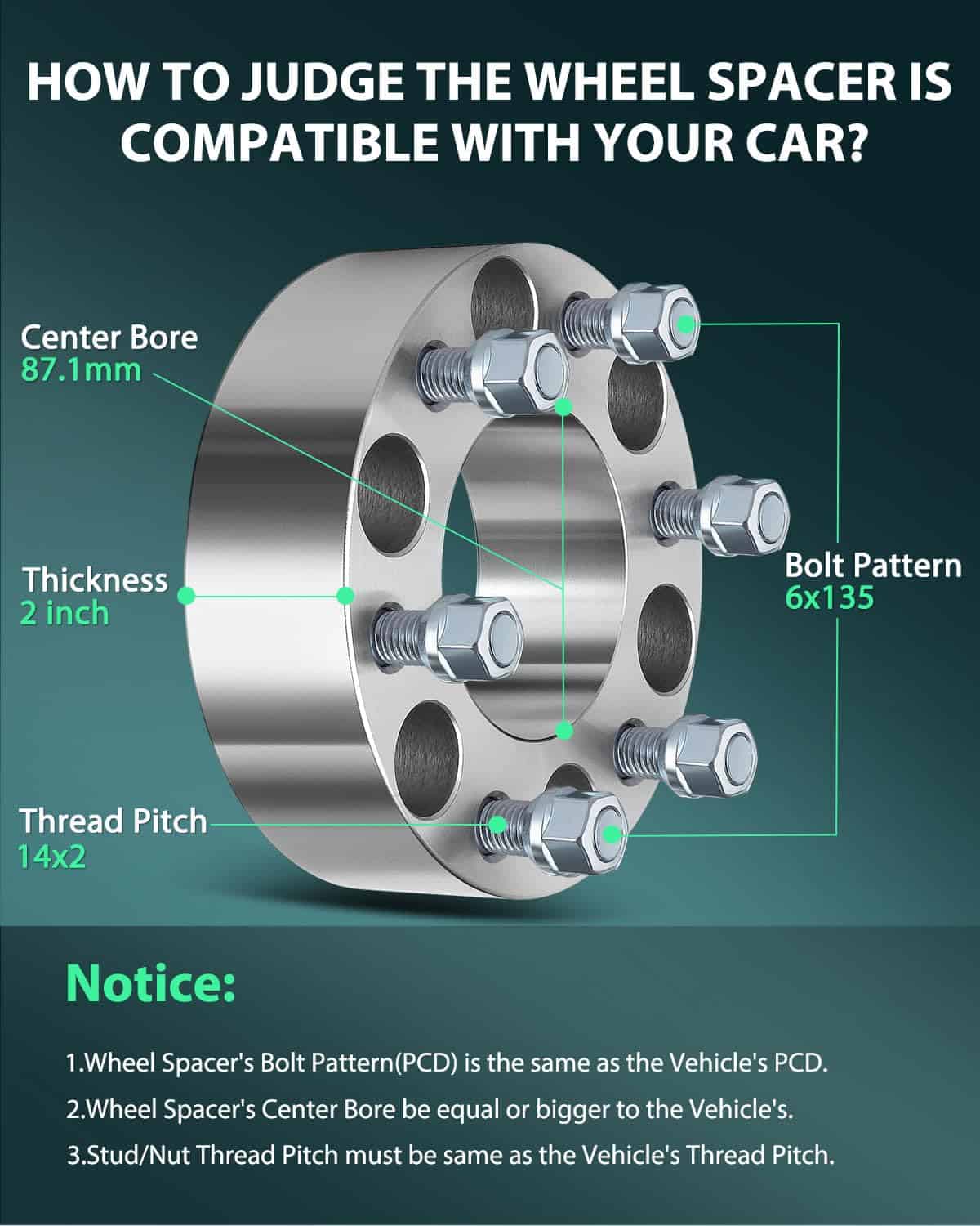 SCITOO 4PCS 2" Separadores de rueda de 6 birlos 6x135mm a - Imagen 3