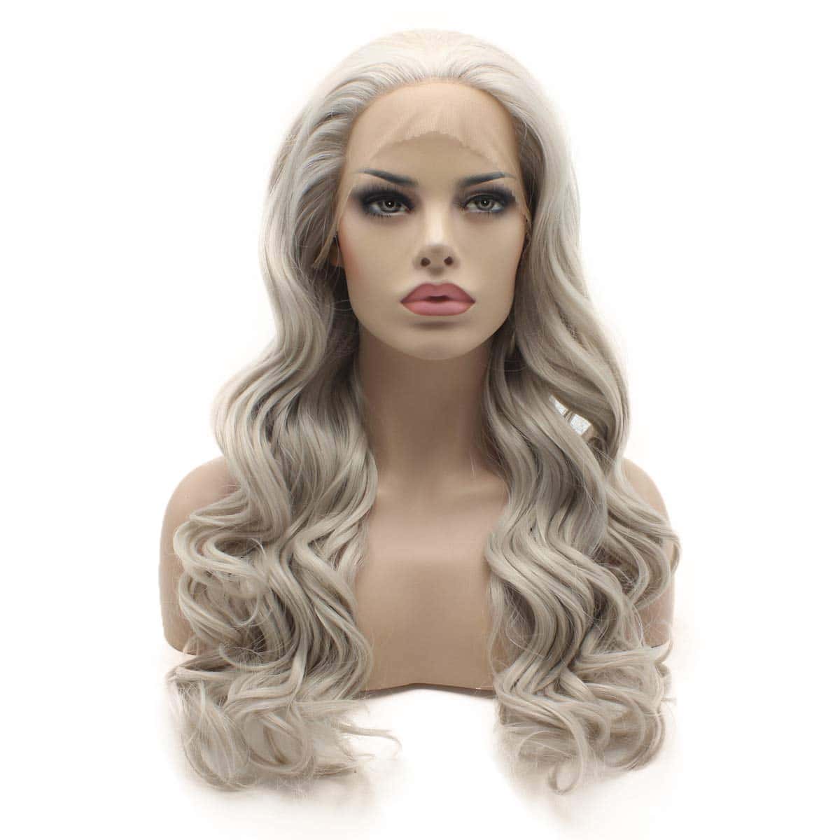 Pelucón largo gris rizado Lushy Wavy de media mano con