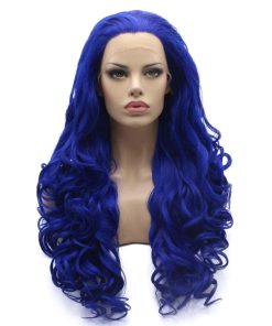 Peluciano Largo Ondulado Voluminoso Azul de Encaje Frontal