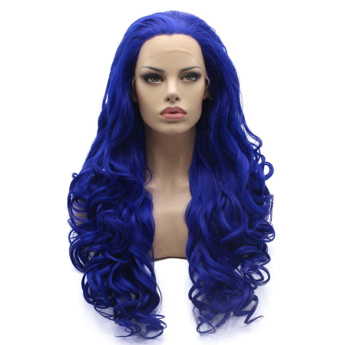 Peluciano Largo Ondulado Voluminoso Azul de Encaje Frontal