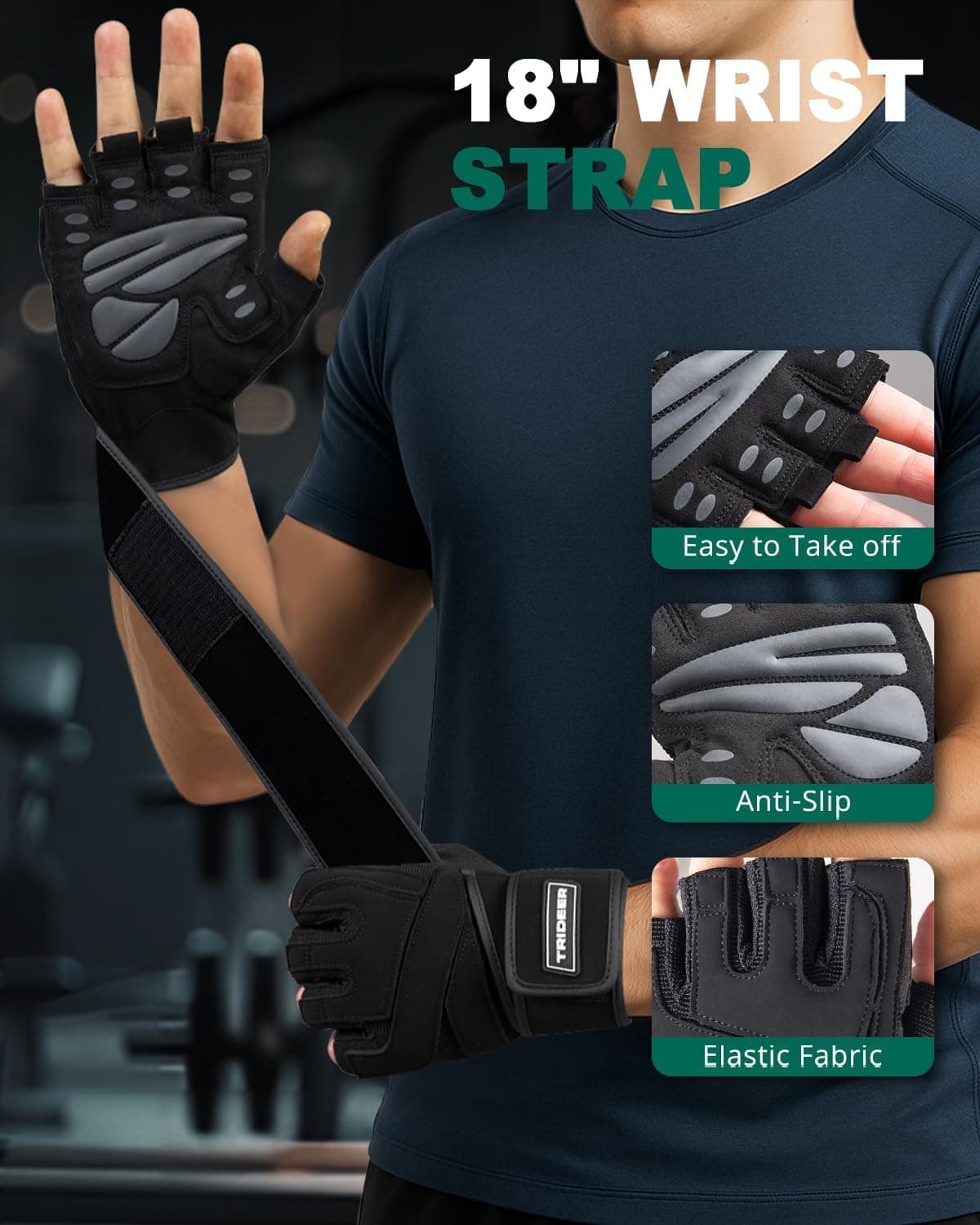 Guantes de entrenamiento Trideer para -Negro con muñequera - Imagen 6