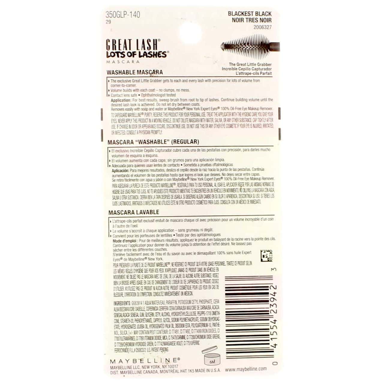Maybelline Great Lash Lots of Lashes Máscara Lavable, Negro - Imagen 4
