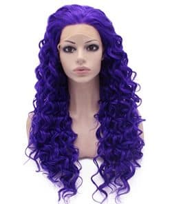 Pelucas Sintéticas de Encaje Frontal Morado Rizado Celebre