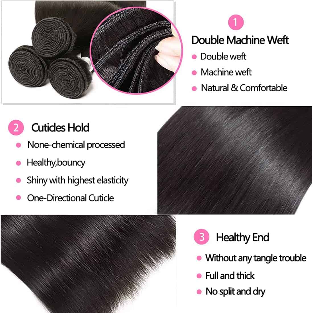 Cranberry Hair Extensiones de Cabello Brasileño Liso Un - Imagen 4