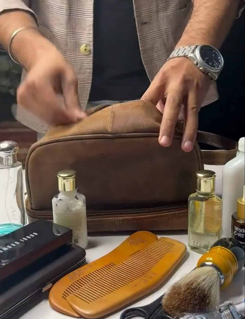 Bolso de viaje de cuero genuino para cosméticos - - Imagen 3