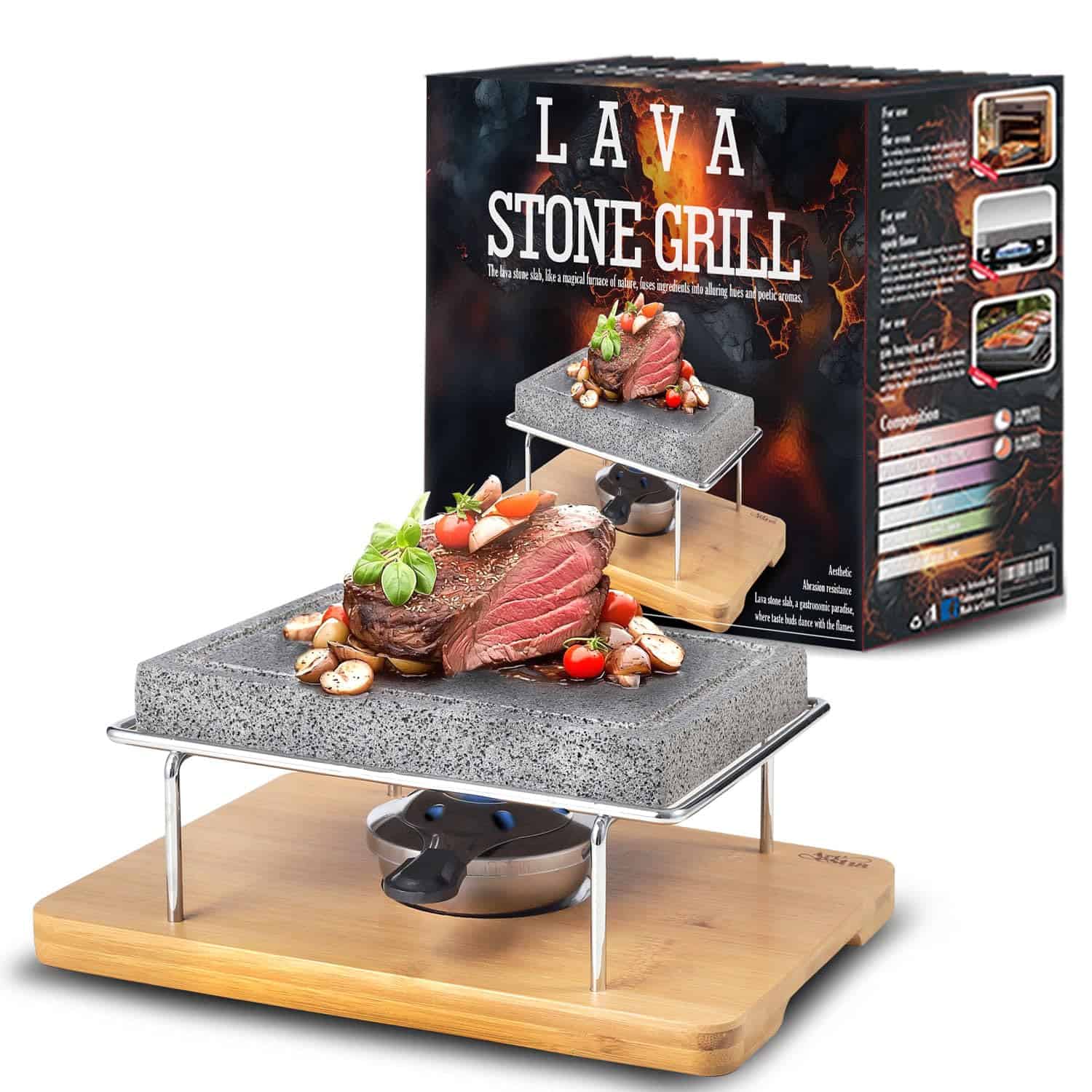 Parrilla de mesa de piedra de lava Artestia con bandeja de