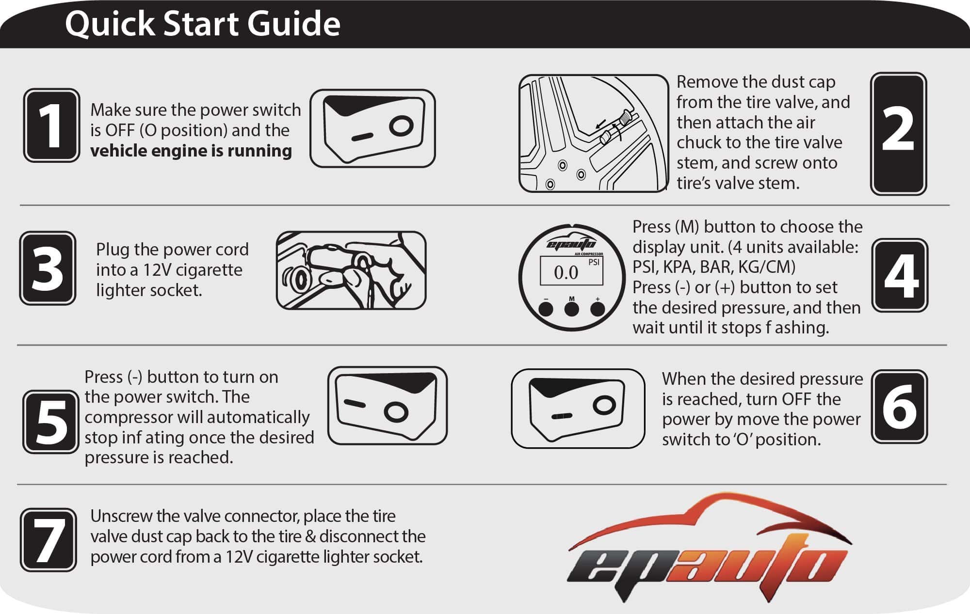 Compresor de aire portátil de DC 12V EPAuto, inflador de - Imagen 6