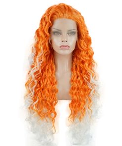 Pelucas Lushy Long 26 pulgadas Rizado Naranja Raíz Blanca