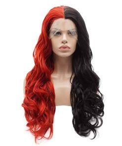 Pelucas largas y onduladas de moda Lushy, mitad negro mitad