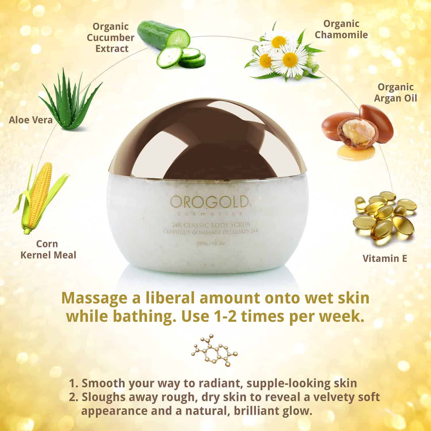 Exfoliante Clásico Corporal Orogold White Gold 24K 275 g., - Imagen 3