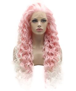 Pelucas Lushy Long 26 pulgadas Rizado Rosa Raíz Blanca