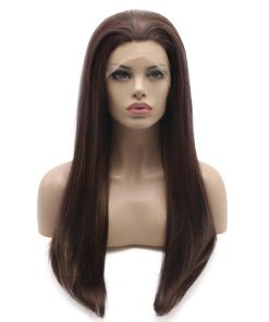 Pelucas sintéticas de encaje frontal recto largo de 24