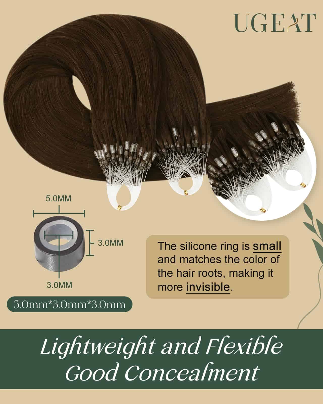 Extensiones de Cabello de Micro-Loop Marrón Chocolate Ugeat - Imagen 4
