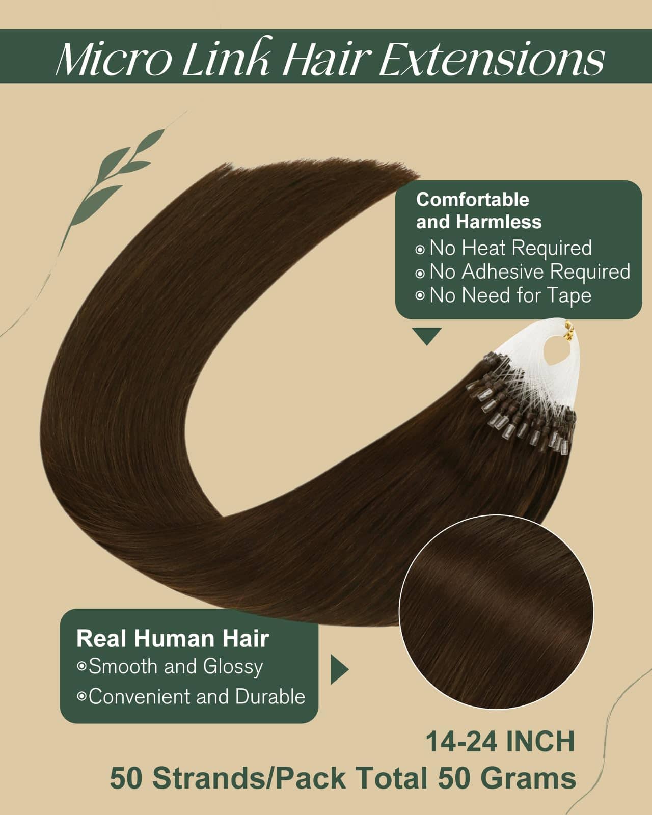 Extensiones de Cabello de Micro-Loop Marrón Chocolate Ugeat - Imagen 3
